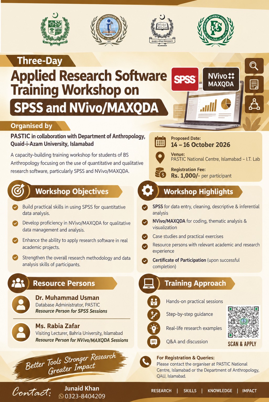 Brochure for Three-Day Applied Research Software Training Workshop on SPSS and NVivo-MAXQDA
