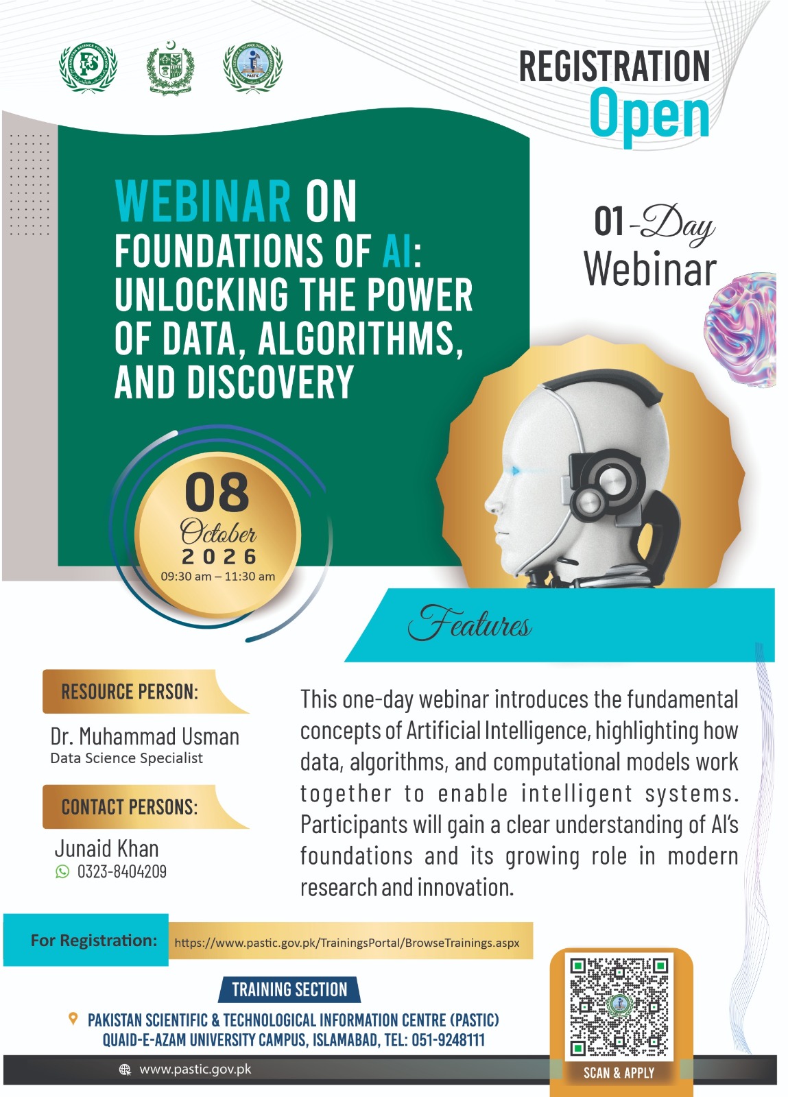 Brochure for Hybrid Webinar on Foundations of AI: Unlocking the Power of Data, Algorithms, and Discovery
