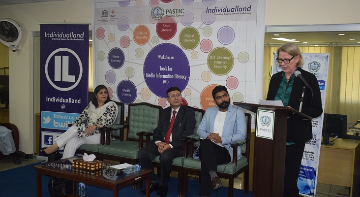 UNESCO’s representative in Pakistan, Vibeke Jensen delivering her speech at the inauguration ceremony of Workshop on “Tools for Media Information Literacy (MIL)