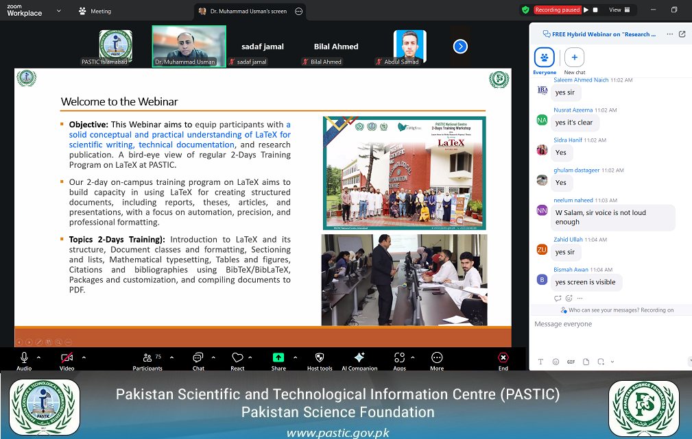 PASTIC National Center Hosts Webinar on “Research / Scientific Paper Writing With LaTeX – Most Widely Used Software For Research Writing”